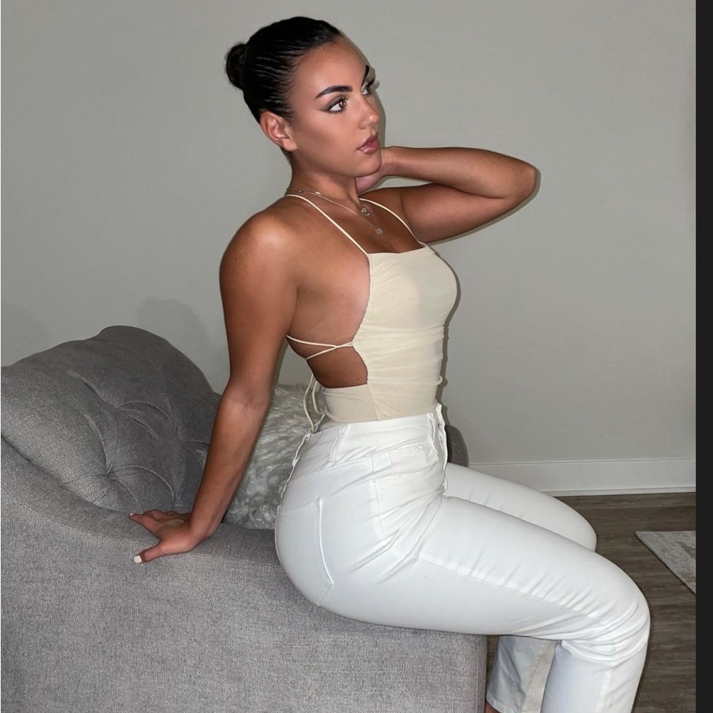 Fashion Nova Cream Backless Bodysuit